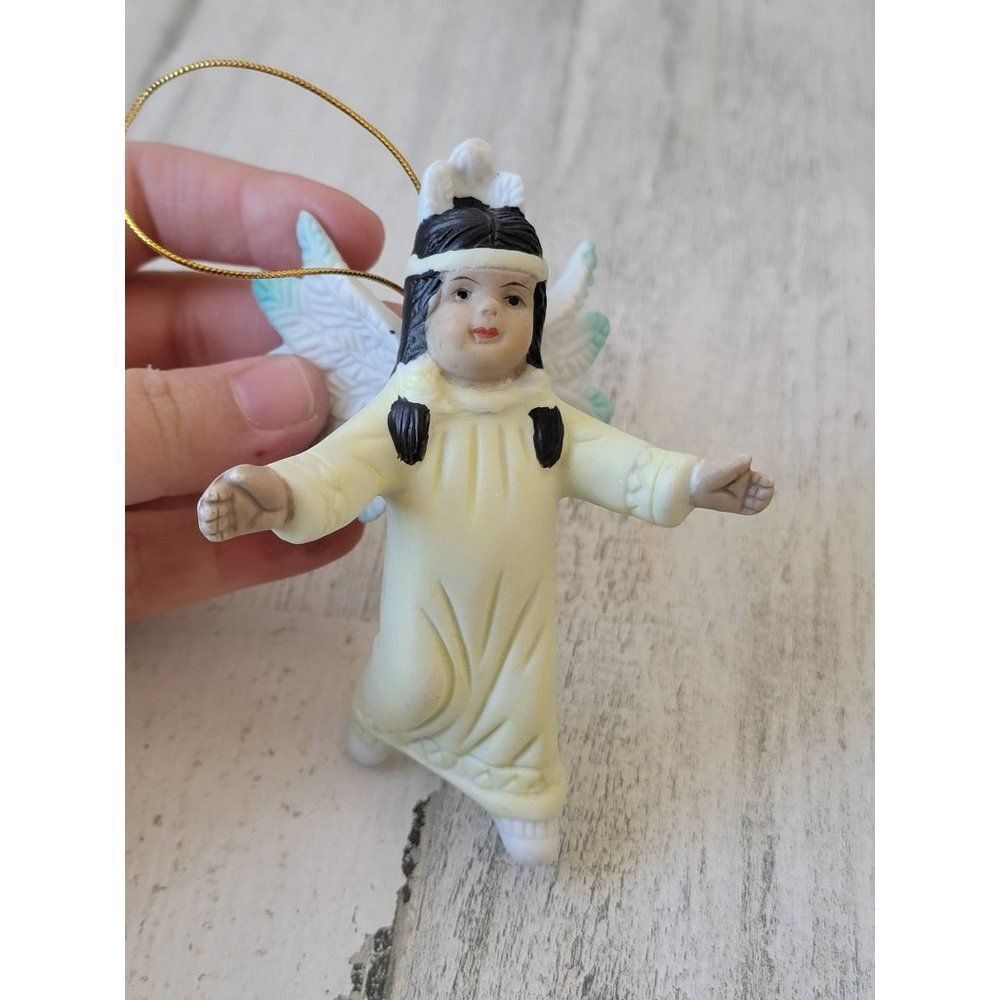 Ceramic angel Native baby cherub ornament Xmas decor